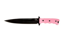 Load image into Gallery viewer, Knife, Pink G10 non slip handle with leather sheath.
