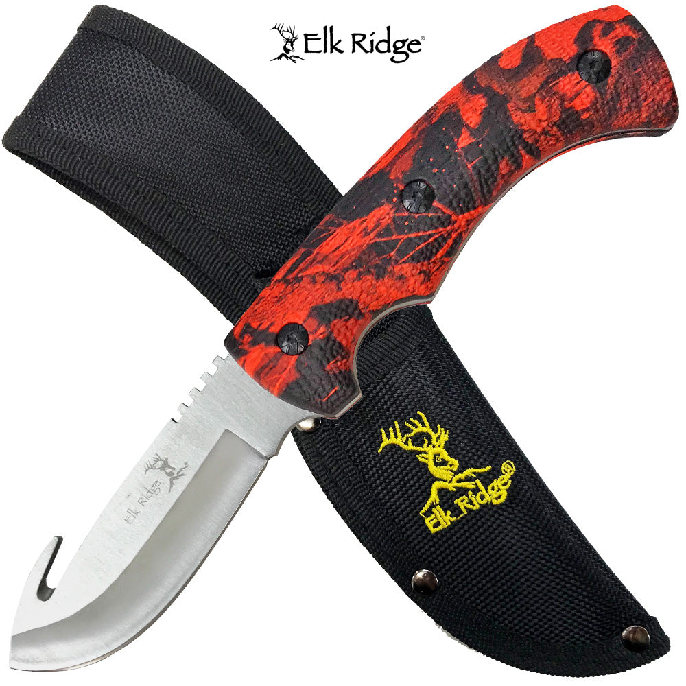 Elk Ridge Gut Hook Skinner Knife - Red Camo