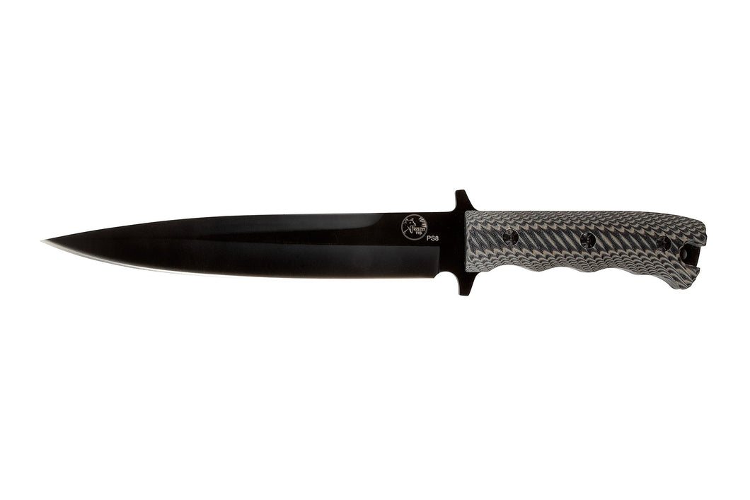 Pig Sticker 8″ Black Blade Hunting Knife , Grey G10 Non Slip Handle with Leather Sheath! BACK IN STOCK!